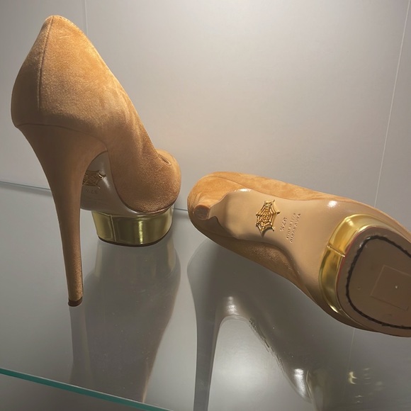 [Charlotte Olympia] Dolly Suede Pumps in Blush and Gold (Sz 37.5) - Picture 3 of 8